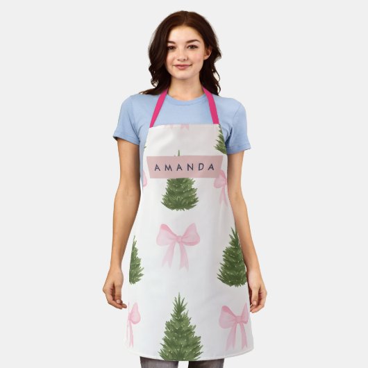 Personalized Pink Bow & Christmas Tree Schürze (Getragen)