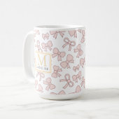 Personalized Pink Bow Girl Cute Gold Monogram Name Kaffeetasse (Vorderseite Links)