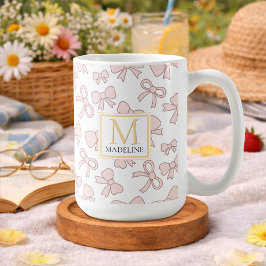 Personalized Pink Bow Girl Cute Gold Monogram Name Kaffeetasse