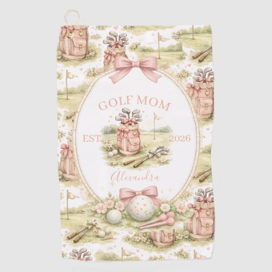 Personalized Pink Bow Golf Mom Gift Golfhandtuch (Vorderseite)