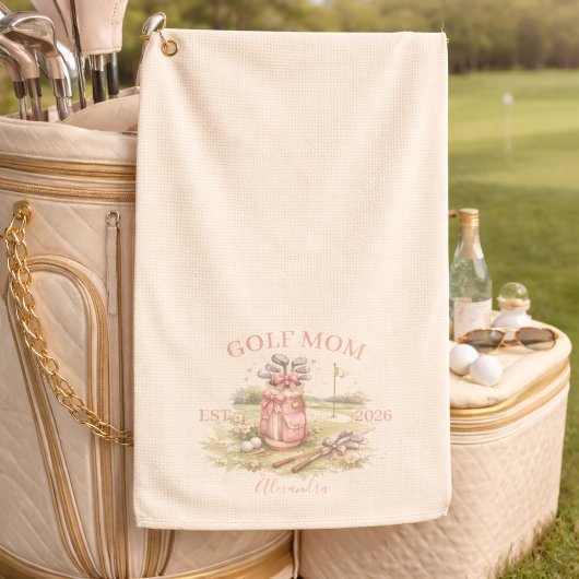 Personalized Pink Bow Golf Mom Golfhandtuch