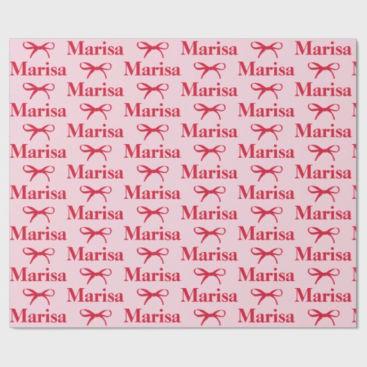 Personalized Pink Bow Name Gift Geschenkpapier (Flach)