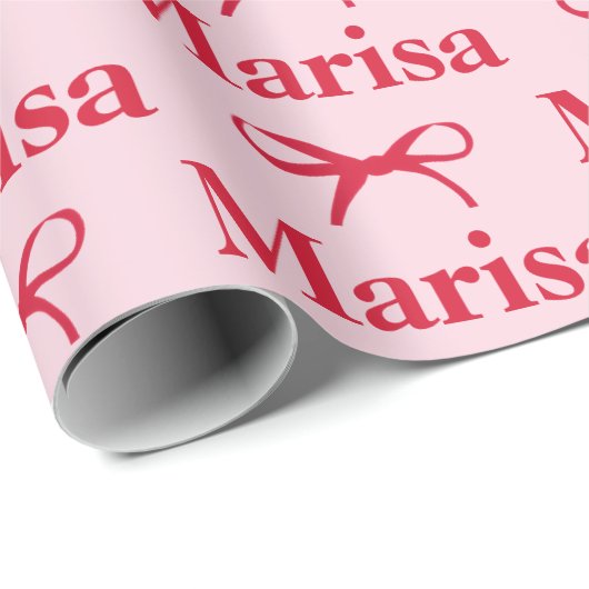 Personalized Pink Bow Name Gift  Geschenkpapier (Rolleneckpunkt)