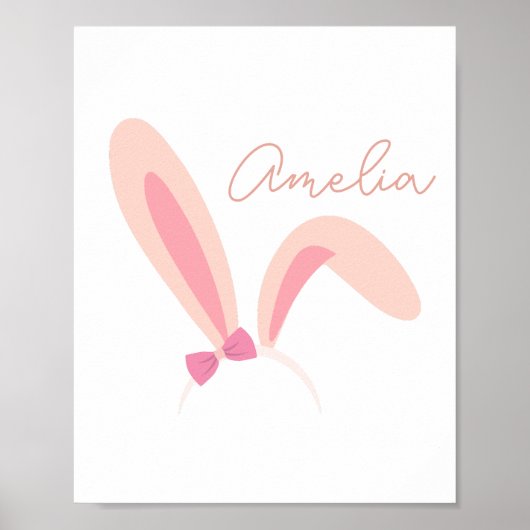 Personalized Pink Bunny Ears Nursery Wall Art Baby Poster (Vorne)