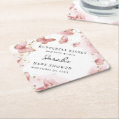 Personalized Pink Butterfly Baby Shower Coaster Untersetzer (angewinkelt)