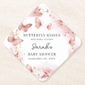 Personalized Pink Butterfly Baby Shower Coaster Untersetzer (Vorderseite)