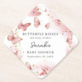 Personalized Pink Butterfly Baby Shower Coaster Untersetzer