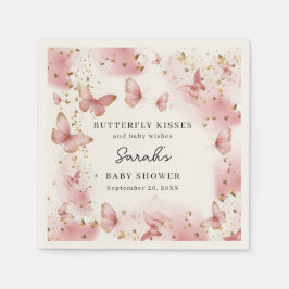 Personalized Pink Butterfly Baby Shower Napkins Serviette