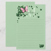 Personalized Pink Butterfly with Heart Leaves Briefpapier (Vorne/Hinten)