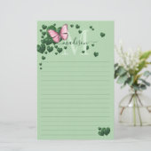 Personalized Pink Butterfly with Heart Leaves Briefpapier (Stehend Vorderseite)