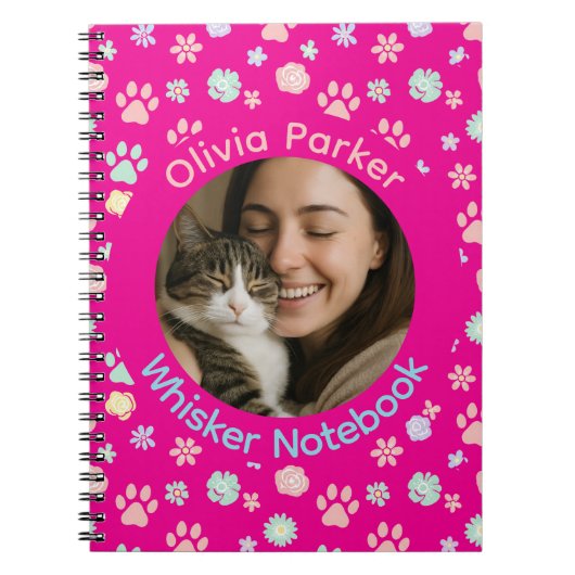 Personalized Pink Cat Photo & Name Spiral Notebook Notizblock (Vorderseite)