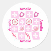 Personalized Pink Checkered Cowgirl Pattern  Runder Aufkleber (Vorderseite)