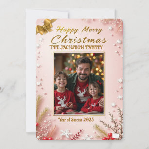 Personalized Pink Christmas Card with Elegant Einladung