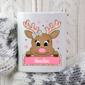 Personalized Pink Christmas Reindeer Xmas Present Kaffeetasse