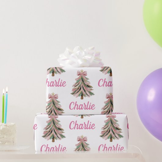 Personalized Pink Christmas Xmas Tree Holiday Gift Geschenkpapier (Partygeschenke)