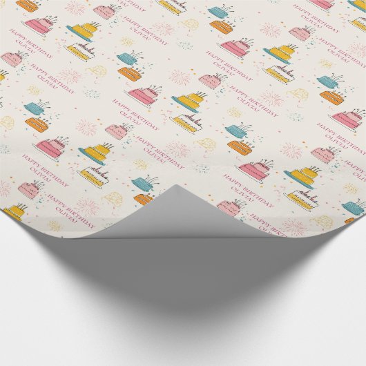 Personalized Pink Confetti Floating Birthday Cake Geschenkpapier (Ecke)