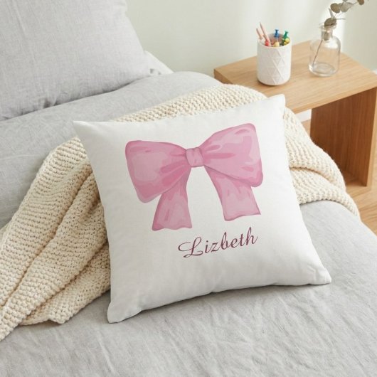Personalized Pink Coquette Bow Luxury Throw Pillow Kissen