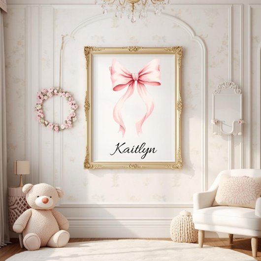 Personalized Pink Coquette Bow Nursery Wall Art Poster