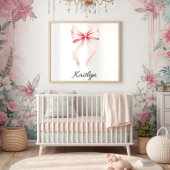 Personalized Pink Coquette Bow Nursery Wall Art Poster