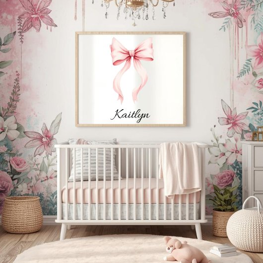Personalized Pink Coquette Bow Nursery Wall Art Poster