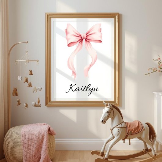 Personalized Pink Coquette Bow Nursery Wall Art  Poster