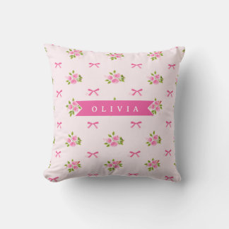 Personalized Pink Coquette Girly Bow Floral Name Kissen