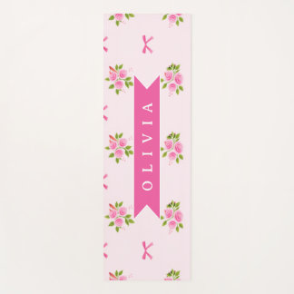 Personalized Pink Coquette Girly Bow Floral Name Yogamatte
