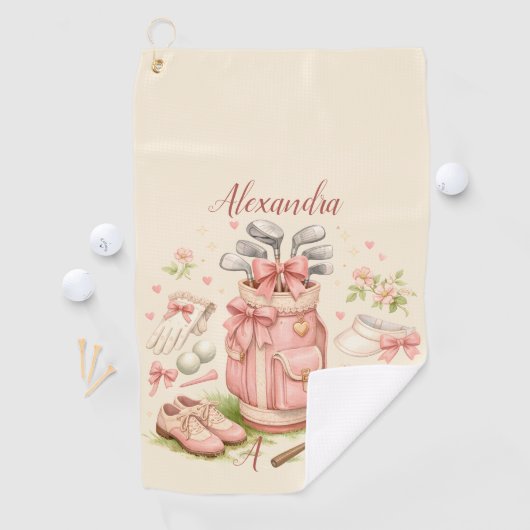 Personalized Pink Coquette Golf Monogram Golfhandtuch (Insitu)