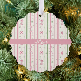 Personalized Pink Coquette Mom Holiday Ornament Karte