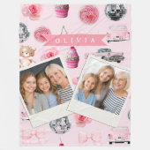 Personalized Pink Coquette Retro Cute Teddy Bear Fleecedecke (Vorderseite)