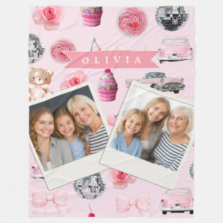 Personalized Pink Coquette Retro Cute Teddy Bear Fleecedecke