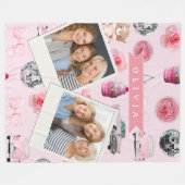 Personalized Pink Coquette Retro Cute Teddy Bear Fleecedecke (Vorderseite (Horizontal))