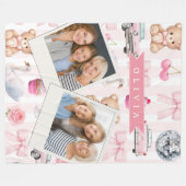 Personalized Pink Coquette Retro Cute Teddy Bear  Fleecedecke (Vorderseite (Horizontal))