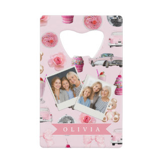 Personalized Pink Coquette Retro Cute Teddy Bear Geldbeutel Flaschenöffner