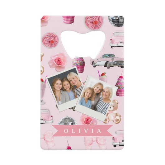 Personalized Pink Coquette Retro Cute Teddy Bear Geldbeutel Flaschenöffner (Vorderseite)