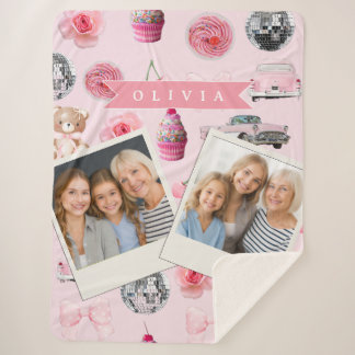 Personalized Pink Coquette Retro Cute Teddy Bear Sherpadecke