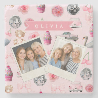 Personalized Pink Coquette Retro Cute Teddy Bear Steinuntersetzer