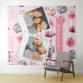 Personalized Pink Coquette Retro Cute Teddy Bear Wandteppich (Beispiel (Horizontal))