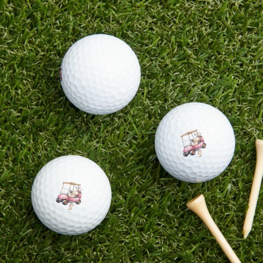 Personalized Pink Cute Golf Cart Initial Golf Ball (Insitu Gras)