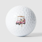 Personalized Pink Cute Golf Cart Initial Golf Ball (Vorderseite)