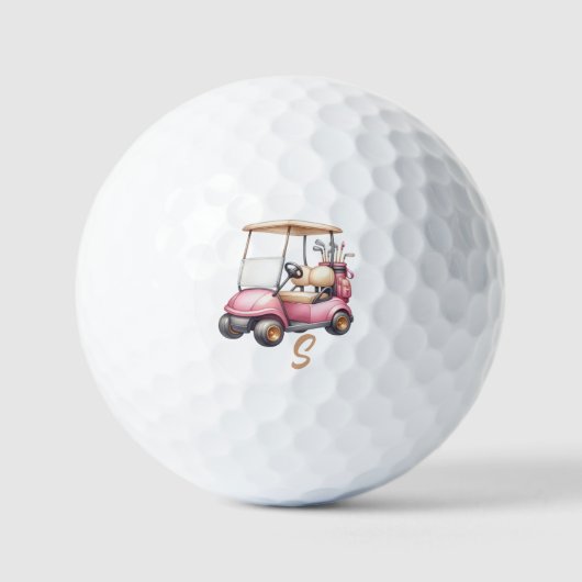 Personalized Pink Cute Golf Cart Initial Golf Ball (Vorderseite)