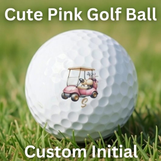 Personalized Pink Cute Golf Cart Initial Golf Ball