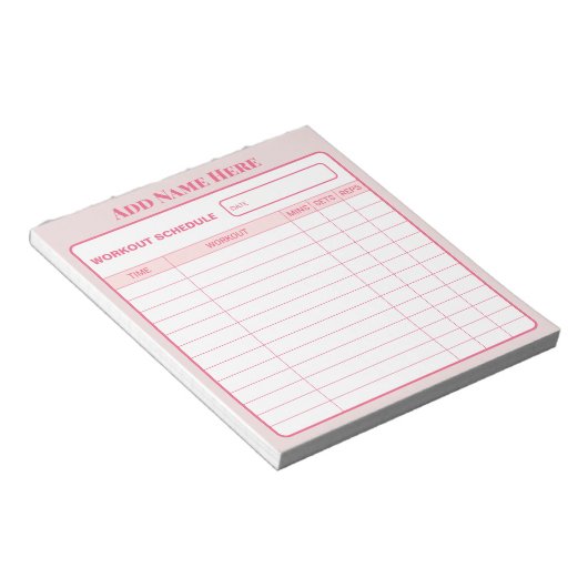 Personalized Pink Daily Workout Schedule Notepad Notizblock (angewinkelt)