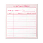 Personalized Pink Daily Workout Schedule Notepad Notizblock (Vorderseite)
