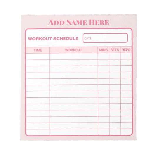 Personalized Pink Daily Workout Schedule Notepad Notizblock (Vorderseite)