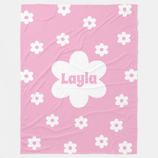 Personalized Pink Daisy Name Fleece Blanket (Vorderseite)