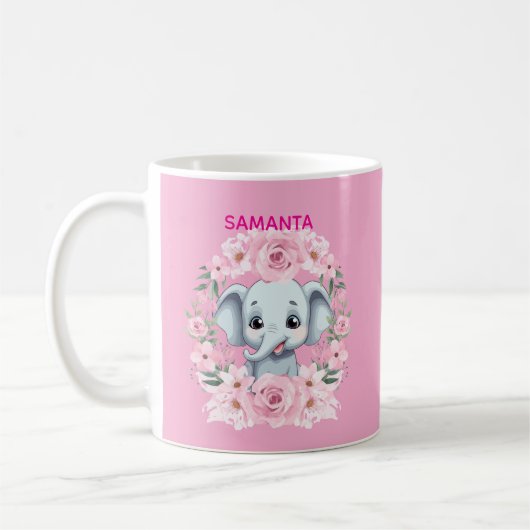 Personalized Pink Elephant Mug for Girls Kaffeetasse (Links)