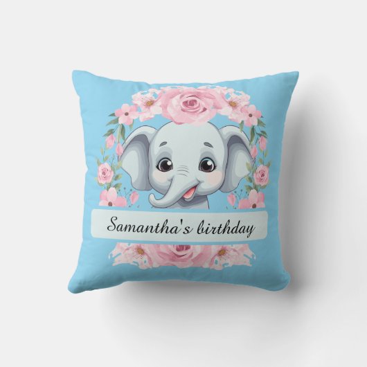 Personalized Pink Elephant Throw Pillow Kissen (Rückseite)