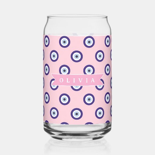 Personalized Pink Evil Eye Pattern Gifts With Name Dosenglas (Vorderseite)