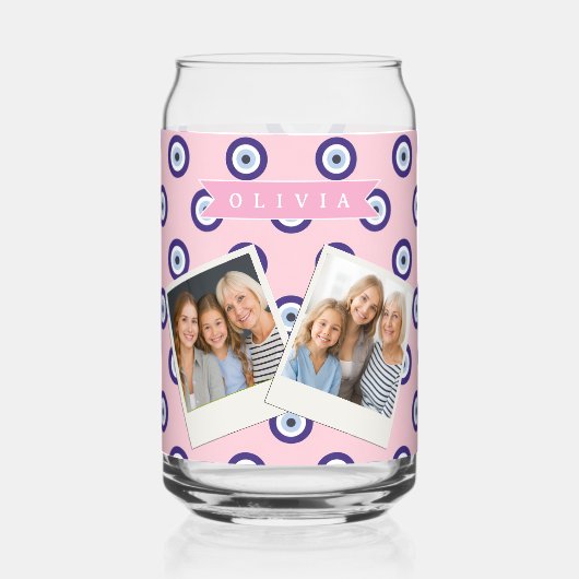 Personalized Pink Evil Eye Pattern Gifts With Name Dosenglas (Vorderseite)